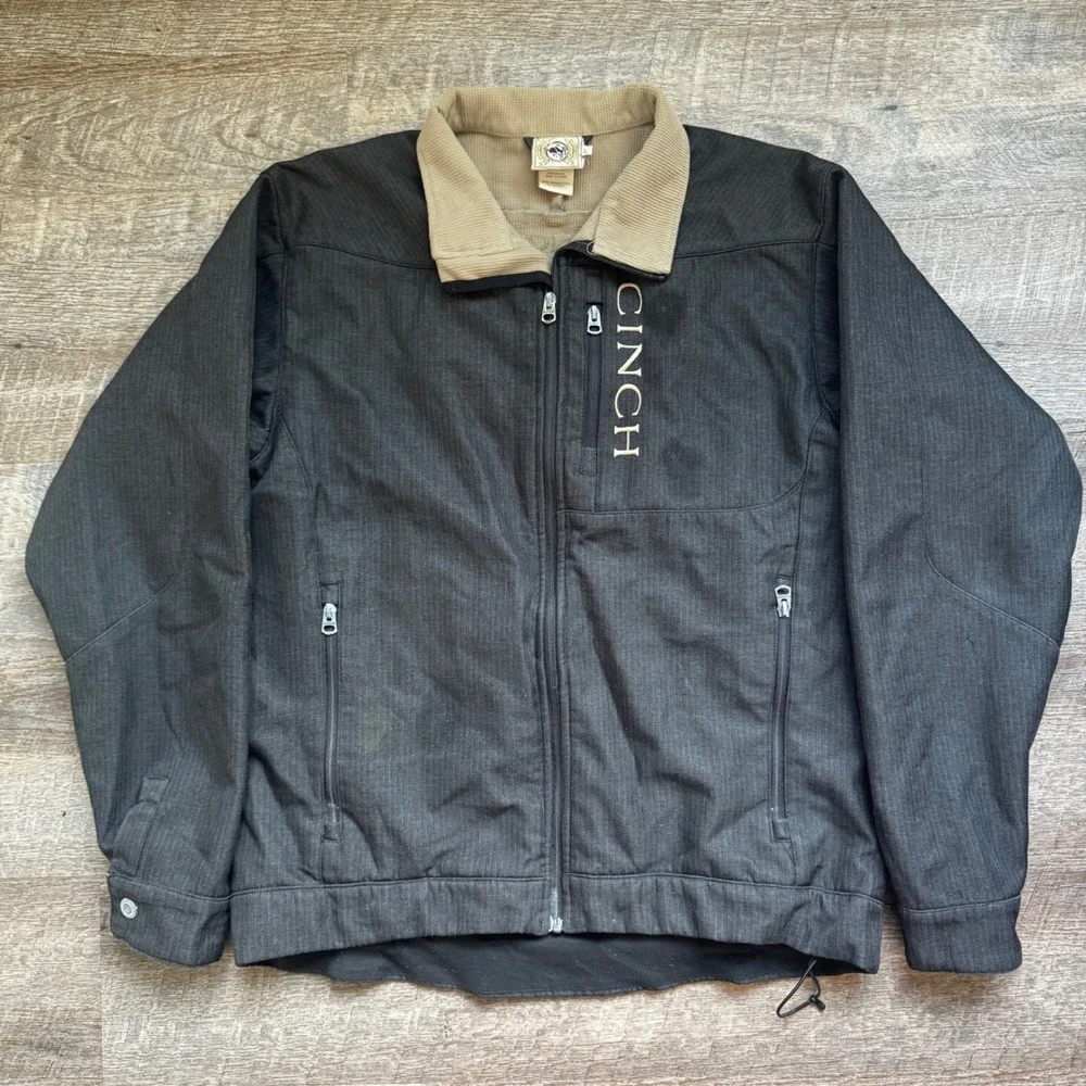 Cinch‎ Bonded Softshell Jacket Large Regular Black Heather Fleece Lined Logo